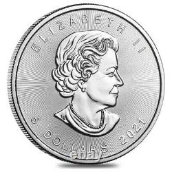 Lot of 100 2021 1 oz Canadian Silver Maple Leaf. 9999 Fine $5 Coin BU
