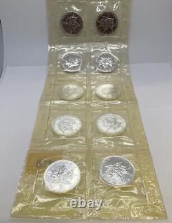 Lot of (10) 1998 Elizabeth II Canada Maple Leaf 1 oz Fine Silver Coins $5 Seal