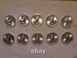 Lot of 10 2016 1 oz Canadian. 9999 Silver Maple Leaf Coins BU