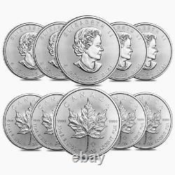 Lot of 10 2021 1 oz Canadian Silver Maple Leaf. 9999 Fine $5 Coin BU