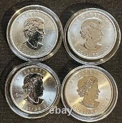 Lot of 4, 2 2011, 2016 2018 Queen Elizabeth Canada 1 Oz Silver Rounds Maple Leaf