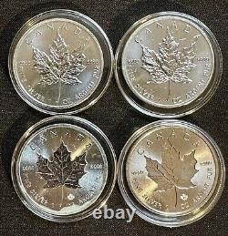 Lot of 4, 2 2011, 2016 2018 Queen Elizabeth Canada 1 Oz Silver Rounds Maple Leaf