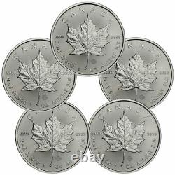 Lot of 5 2021 Canada 1 oz Silver Maple Leaf $5 Coins GEM BU