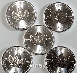 Lot of 5 2022 Canada Maple Leaf 1 oz each 9999 Fine Silver BU 5 Dollars