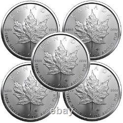 Lot of 5 2023 1 oz Canadian. 9999 Fine Silver Maple Leaf $5 Coin In Stock
