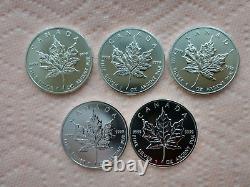 Lot of Five(5) 2013 Canadian Maple Leaf 1 oz. 9999 Fine Silver Coins