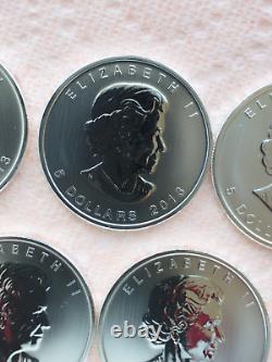 Lot of Five(5) 2013 Canadian Maple Leaf 1 oz. 9999 Fine Silver Coins