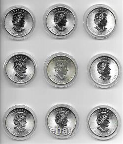 Lot of Nine (9) 2014 2015 Canadian $5 1 oz. Silver Maple Leafs - FREE SHIPPING