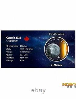 MERCURY Solar System Maple Leaf 1 Oz Silver Coin 5$ Canada 2022