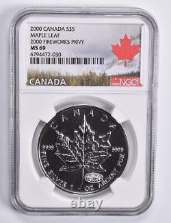 MS69 2000 Canada Silver 5 Dollars Fireworks Privy Maple Leaf NGC Canada Label