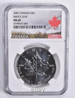 MS69 2001 Canada Silver 5 Dollars Maple Leaf NGC Canada Label