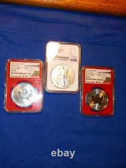 Mixed Lot with3 coins 2x2018 Canadian Maple Incuse MS70 and 2021 Silver Eagle MS70