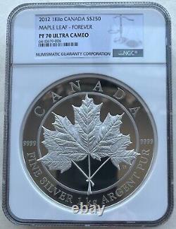 NGC PF70 Canada 2012 Maple Leaf- Forever Silver Coin 1 Kilo COA