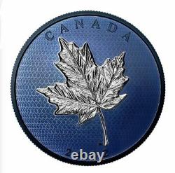 New Canada Blue Rhodium $50 Coin, 5 Oz Silver, MAPLE LEAVES IN MOTION, 2022