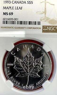 Ngc Ms-69! 1993 Canada $5 Silver Maple Leaf