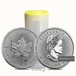 Roll of 25 1 oz Silver Canadian Maple Leaf BU (Random Year)