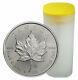 Roll Of 25 2022 Canada 1 Oz Silver Maple Leaf $5 Coins Gem Bu