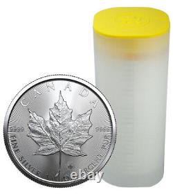 Roll of 25 2023 Canada 1 oz Silver Maple Leaf $5 Coins GEM BU