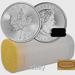 Roll of 25 Random Date Canadian Maple Leaf $5, 1 oz Fine Silver BU