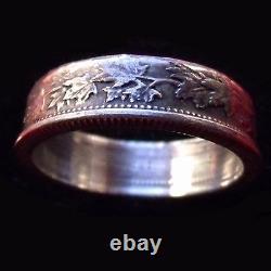 SILVER COIN RING CANADA GEORGE V MAPLE LEAF DESIGN, SIZE 9 or sized to fit