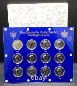 Set Of 12 Silver Maple Leaf $5 1988-1999 1 Oz. 9999 Silver Capitol Holder- Z328