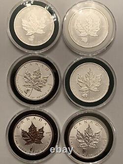 Set Of 6 Wild Canada Privy Reverse Proof 1oz. 9999 Silver Maple Leaf Coins