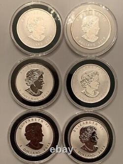 Set Of 6 Wild Canada Privy Reverse Proof 1oz. 9999 Silver Maple Leaf Coins