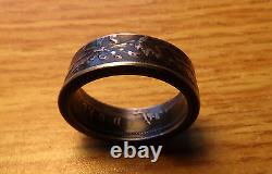 Silver Canada Coin Ring Antique Maple Leaf Design Black Silver Size 12