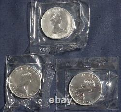 Three 1988 $5 Silver Maple Leaf Rcm Ogp 1 Oz 0.9999 Fine Silver L-010219