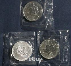 Three 1988 $5 Silver Maple Leaf Rcm Ogp 1 Oz 0.9999 Fine Silver L-020510